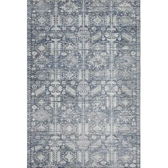 Blue And Ivory Oriental Washable Area Rug With UV Protection Photo 3