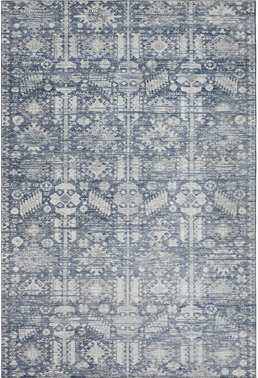 Blue And Ivory Oriental Washable Area Rug With UV Protection Photo 3