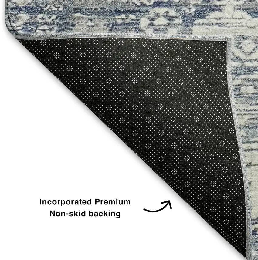 Blue And Ivory Oriental Washable Area Rug With UV Protection Photo 6