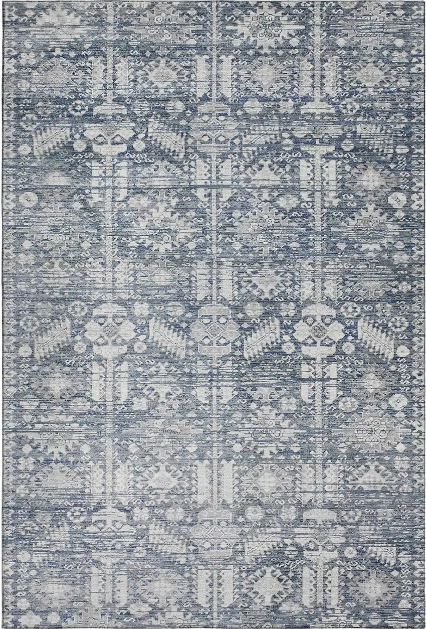 Blue And Ivory Oriental Washable Area Rug With UV Protection Photo 1