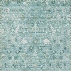 Photo of Blue And Ivory Oriental Washable Area Rug With UV Protection