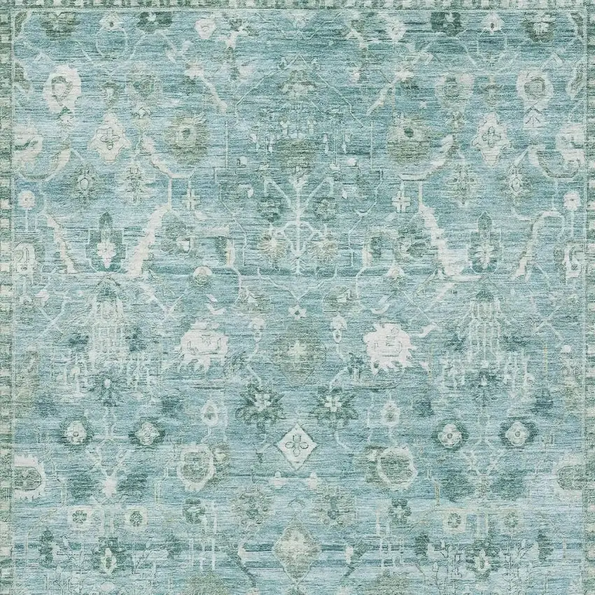 Blue And Ivory Oriental Washable Area Rug With UV Protection Photo 2
