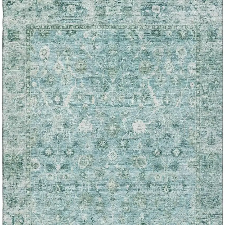 Blue And Ivory Oriental Washable Area Rug With UV Protection Photo 3
