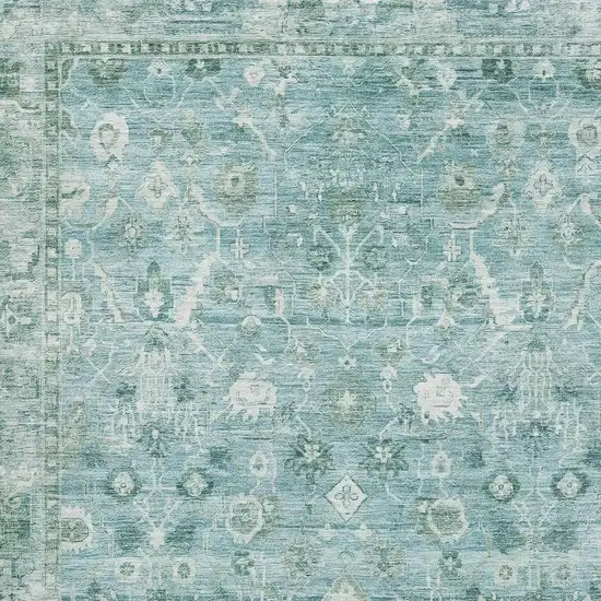 Blue And Ivory Oriental Washable Area Rug With UV Protection Photo 2