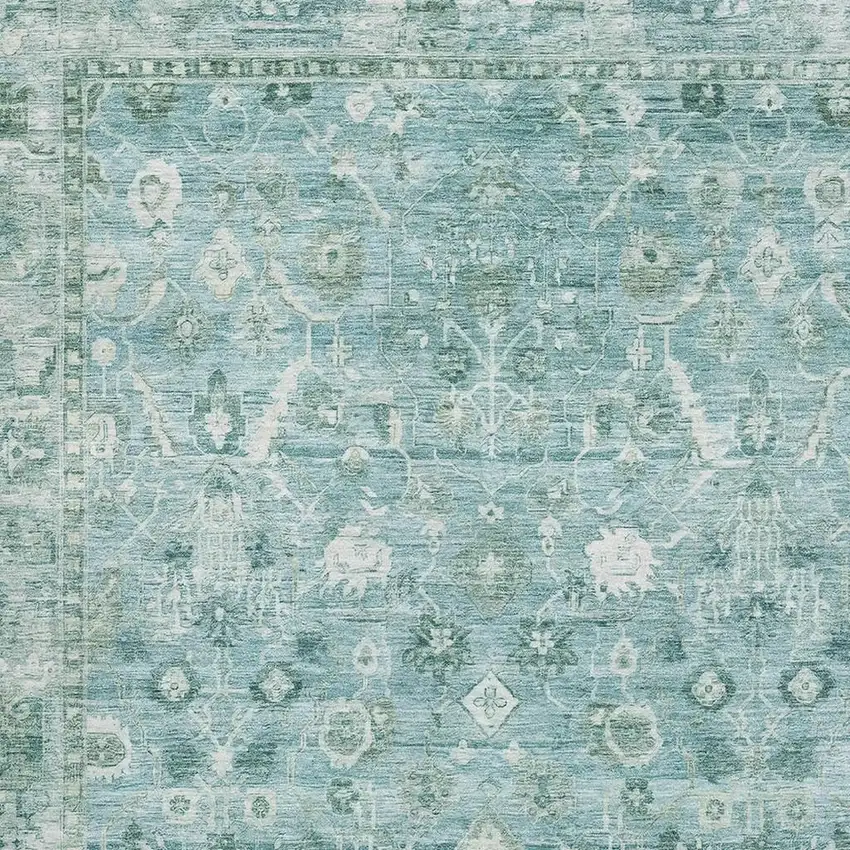 Blue And Ivory Oriental Washable Area Rug With UV Protection Photo 2