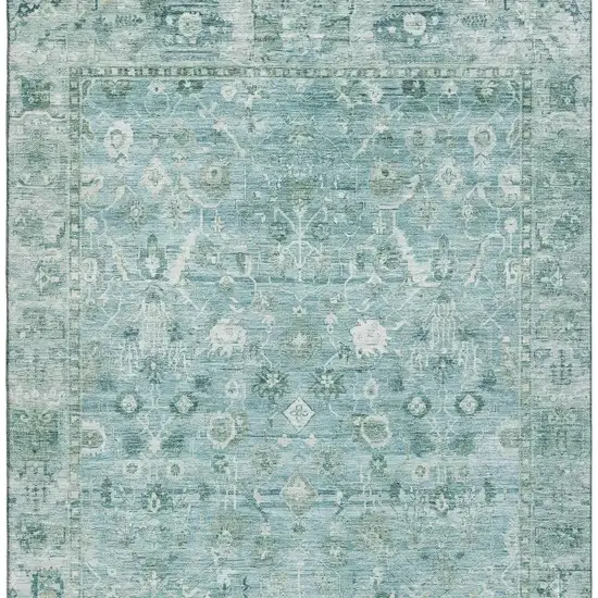 Blue And Ivory Oriental Washable Area Rug With UV Protection Photo 2