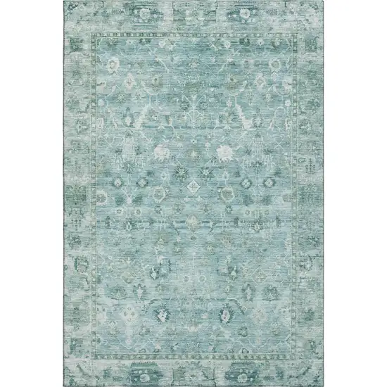 Blue And Ivory Oriental Washable Area Rug With UV Protection Photo 1