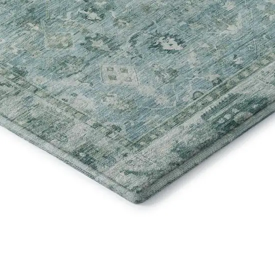 Blue And Ivory Oriental Washable Area Rug With UV Protection Photo 7