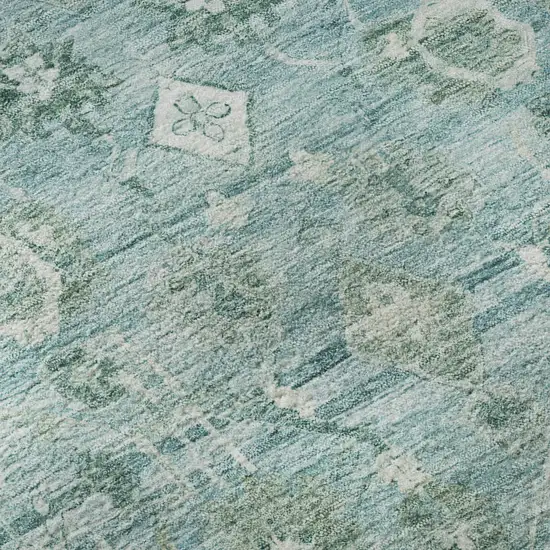 Blue And Ivory Oriental Washable Area Rug With UV Protection Photo 9