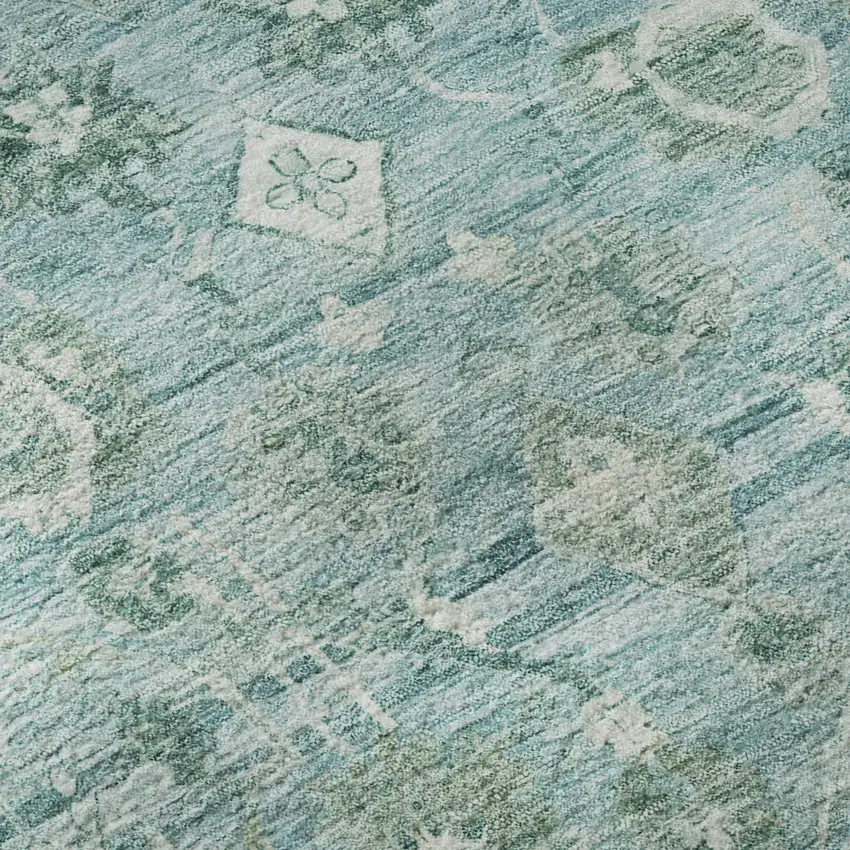 Blue And Ivory Oriental Washable Area Rug With UV Protection Photo 9