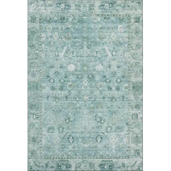 Blue And Ivory Oriental Washable Area Rug With UV Protection Photo 3