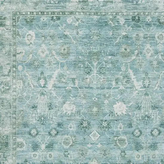 Blue And Ivory Oriental Washable Area Rug With UV Protection Photo 2