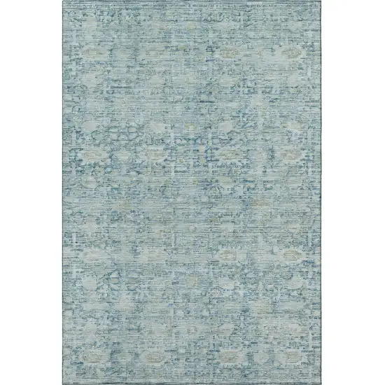 Blue And Ivory Oriental Washable Area Rug With UV Protection Photo 2