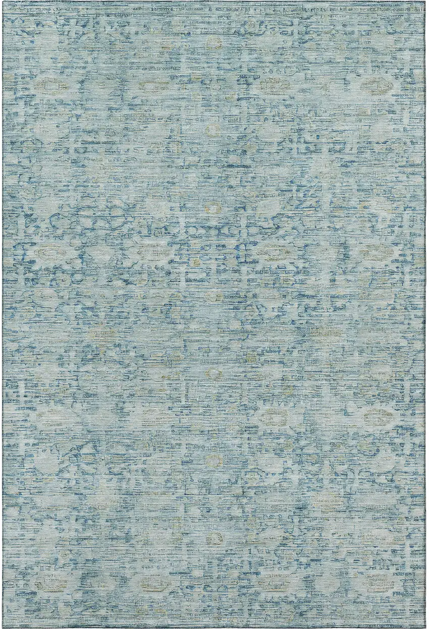 Blue And Ivory Oriental Washable Area Rug With UV Protection Photo 2