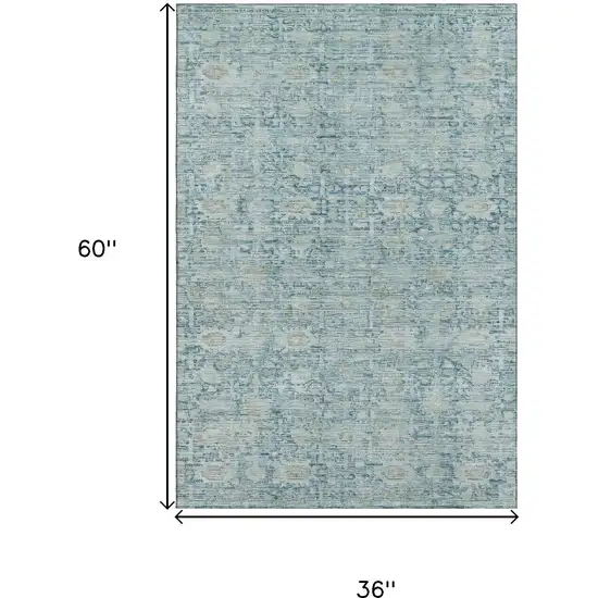 Blue And Ivory Oriental Washable Area Rug With UV Protection Photo 9