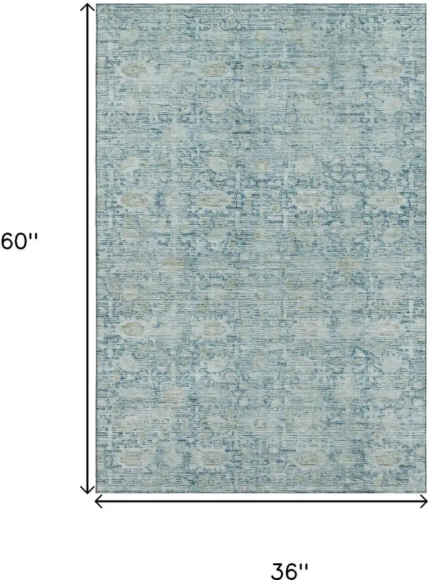 Blue And Ivory Oriental Washable Area Rug With UV Protection Photo 9