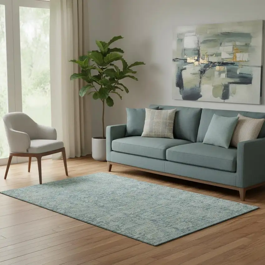 Blue And Ivory Oriental Washable Area Rug With UV Protection Photo 2