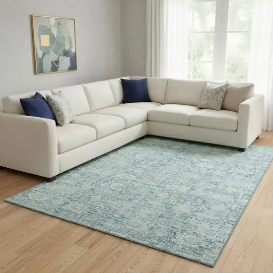 Blue And Ivory Oriental Washable Area Rug With UV Protection Photo 2