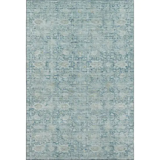 Blue And Ivory Oriental Washable Area Rug With UV Protection Photo 1