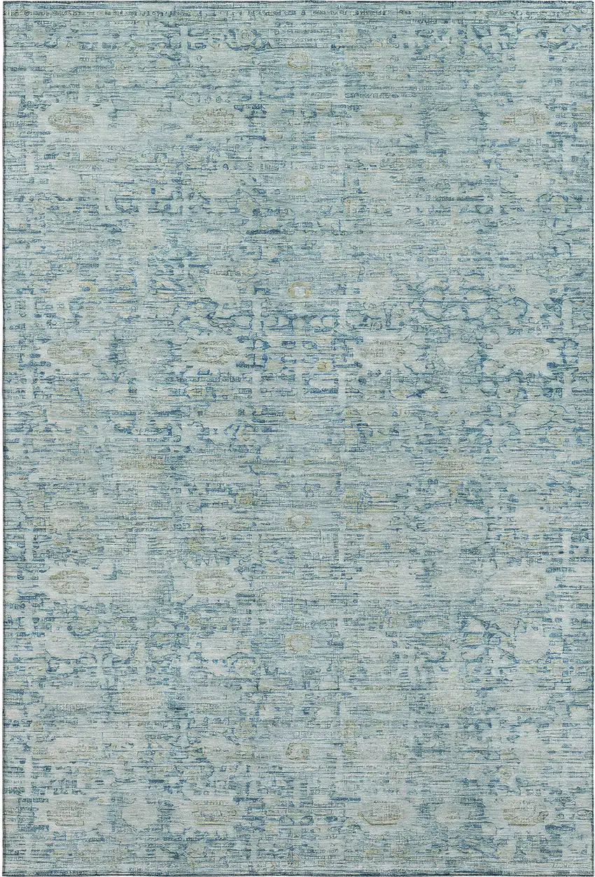Blue And Ivory Oriental Washable Area Rug With UV Protection Photo 1