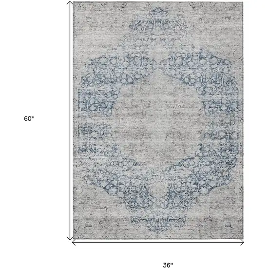 Blue And Ivory Oriental Washable Indoor Outdoor Area Rug Photo 7