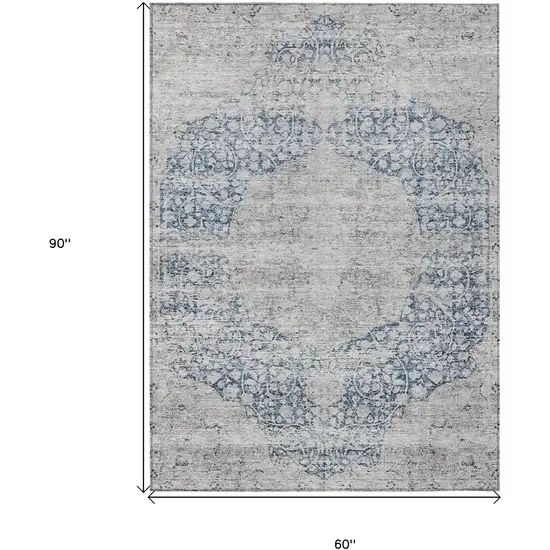 Blue And Ivory Oriental Washable Indoor Outdoor Area Rug Photo 7