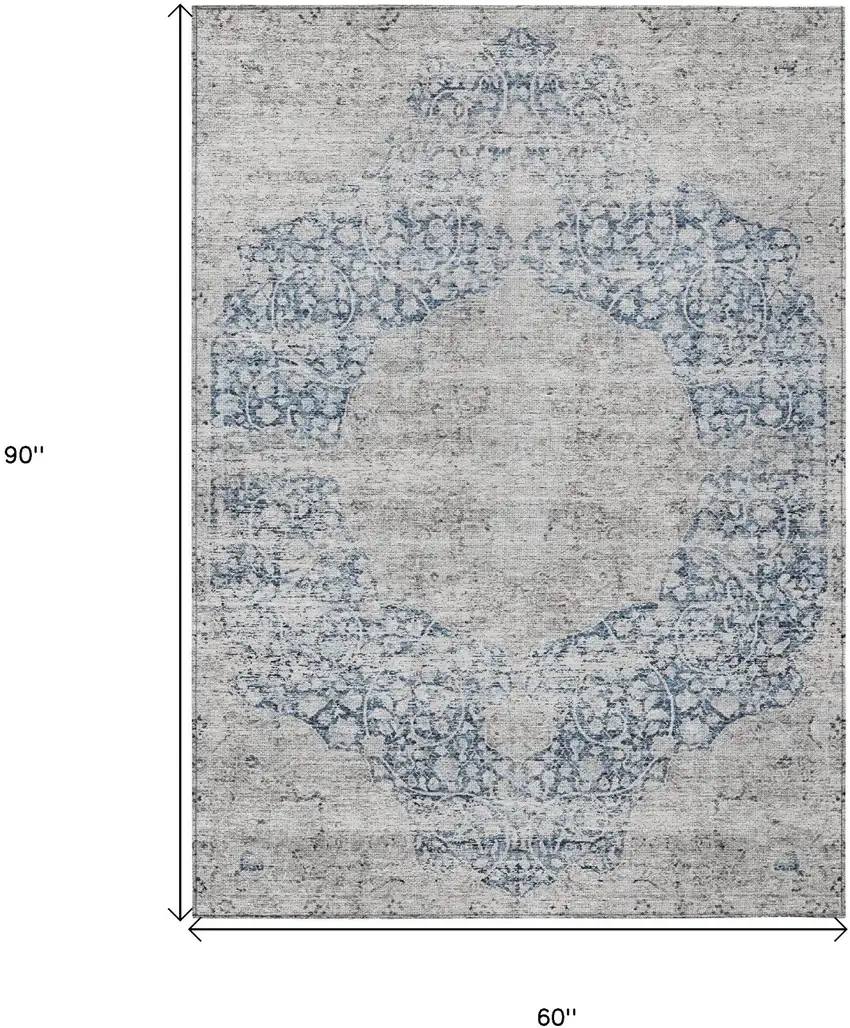 Blue And Ivory Oriental Washable Indoor Outdoor Area Rug Photo 7