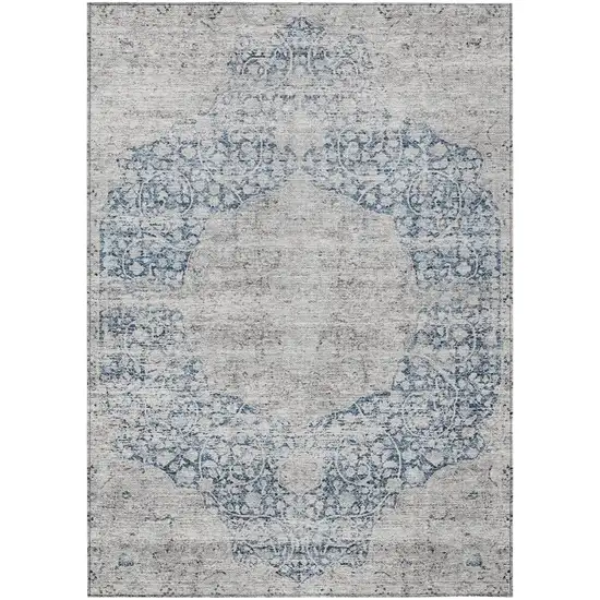 Blue And Ivory Oriental Washable Indoor Outdoor Area Rug Photo 2