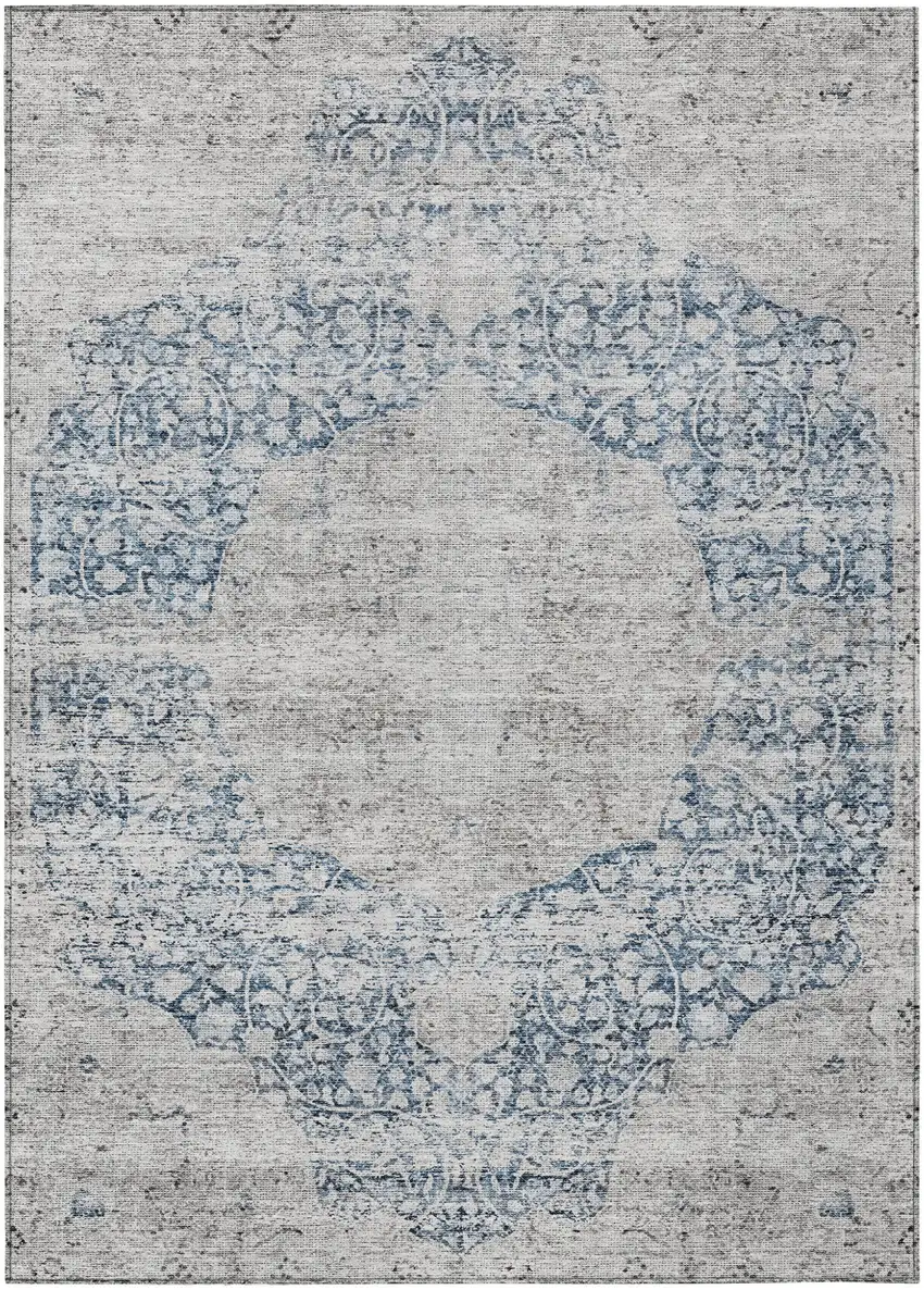 Blue And Ivory Oriental Washable Indoor Outdoor Area Rug Photo 2