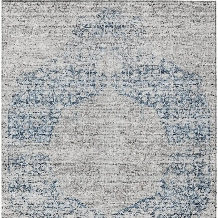 Blue And Ivory Oriental Washable Indoor Outdoor Area Rug Photo 6