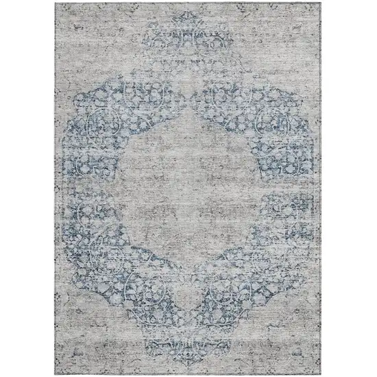 Blue And Ivory Oriental Washable Indoor Outdoor Area Rug Photo 5