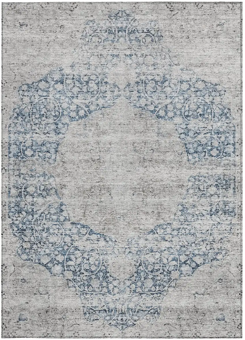 Blue And Ivory Oriental Washable Indoor Outdoor Area Rug Photo 5