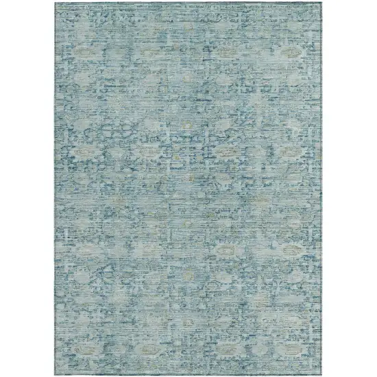 Blue And Ivory Oriental Washable Indoor Outdoor Area Rug Photo 3