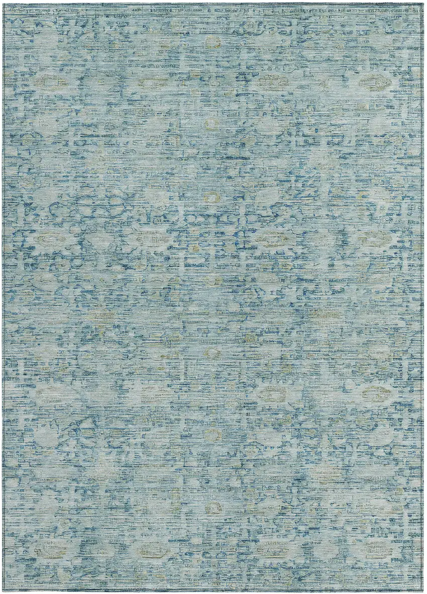 Blue And Ivory Oriental Washable Indoor Outdoor Area Rug Photo 3