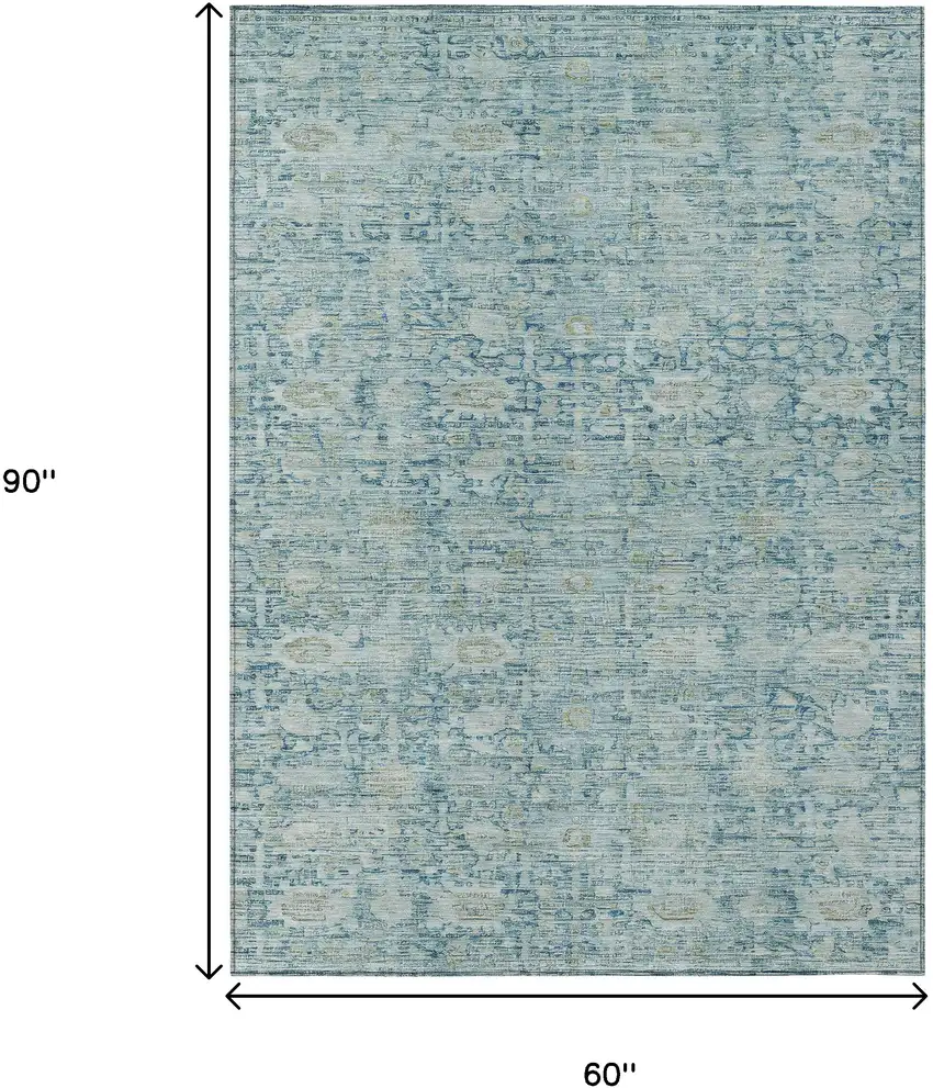 Blue And Ivory Oriental Washable Indoor Outdoor Area Rug Photo 9