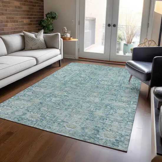 Blue And Ivory Oriental Washable Indoor Outdoor Area Rug Photo 6