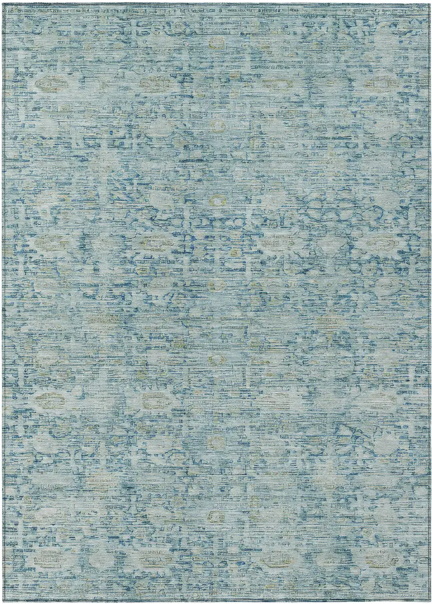 Blue And Ivory Oriental Washable Indoor Outdoor Area Rug Photo 1