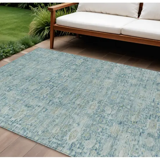 Blue And Ivory Oriental Washable Indoor Outdoor Area Rug Photo 2