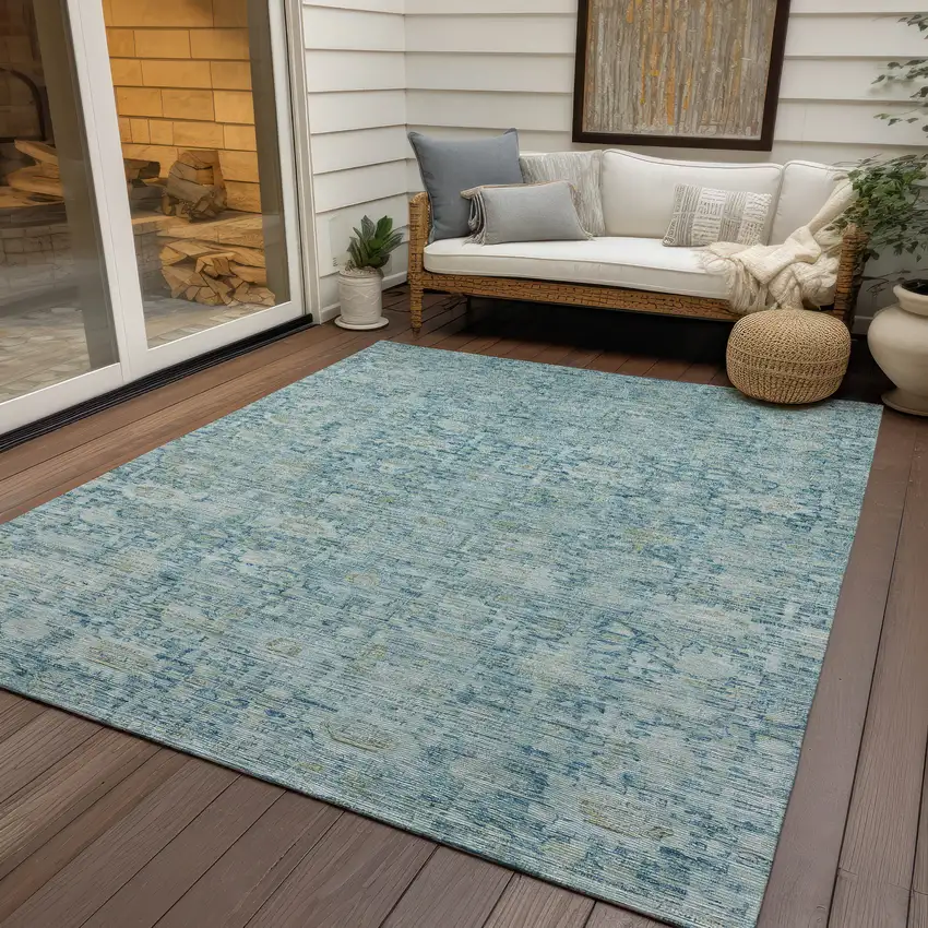 Blue And Ivory Oriental Washable Indoor Outdoor Area Rug Photo 5