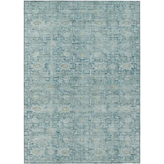Blue And Ivory Oriental Washable Indoor Outdoor Area Rug Photo 1