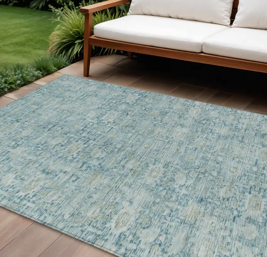 Blue And Ivory Oriental Washable Indoor Outdoor Area Rug Photo 2
