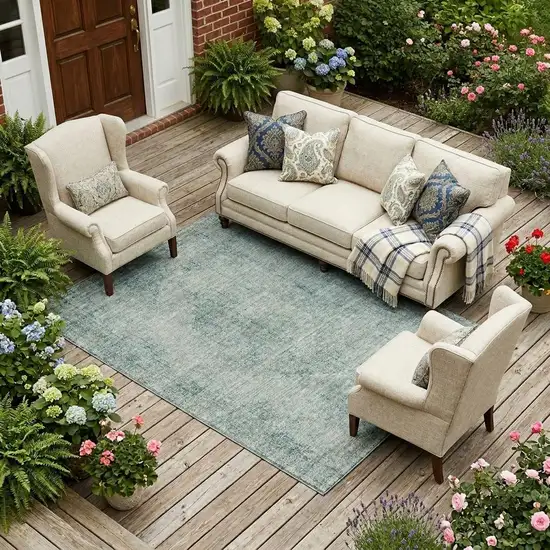 Blue And Ivory Oriental Washable Indoor Outdoor Area Rug Photo 1
