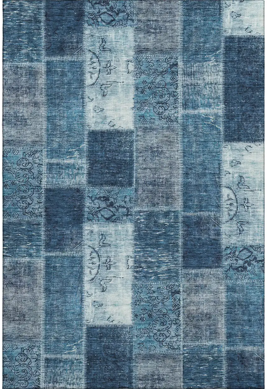 Blue And Ivory Patchwork Washable Area Rug With UV Protection Photo 1