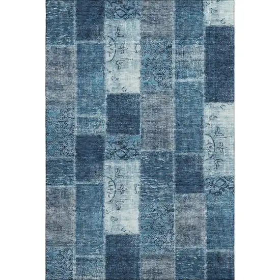 Blue And Ivory Patchwork Washable Area Rug With UV Protection Photo 1