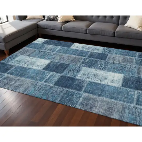 Blue And Ivory Patchwork Washable Area Rug With UV Protection Photo 2