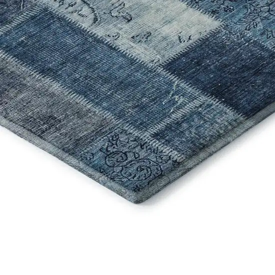 Blue And Ivory Patchwork Washable Area Rug With UV Protection Photo 7