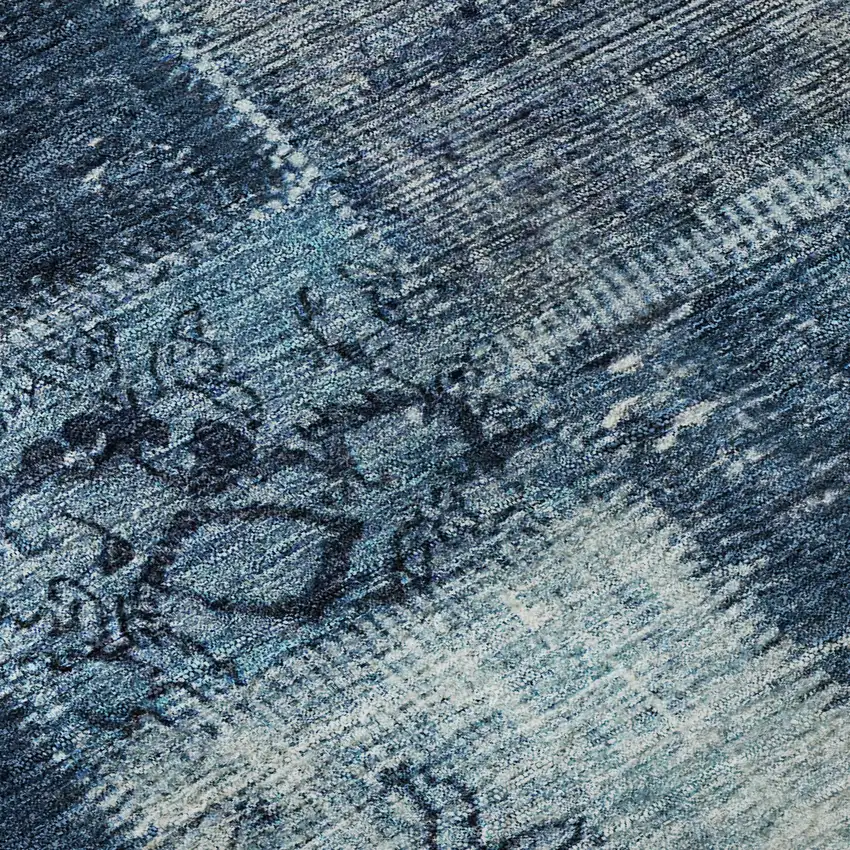 Blue And Ivory Patchwork Washable Area Rug With UV Protection Photo 9