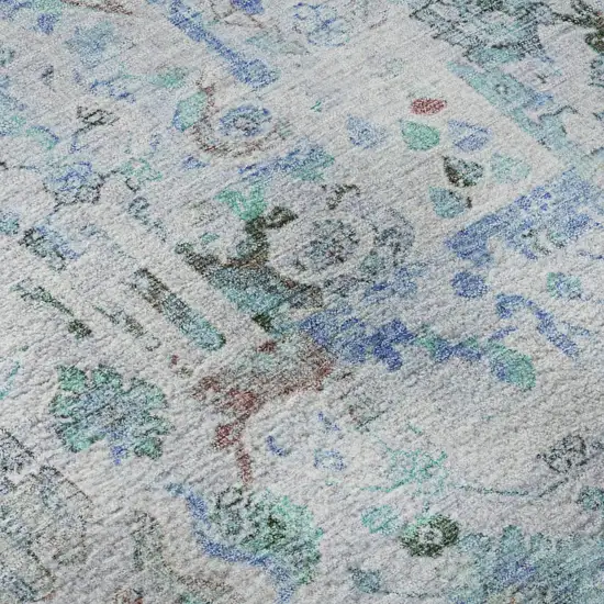 Blue And Ivory Patchwork Washable Area Rug With UV Protection Photo 8