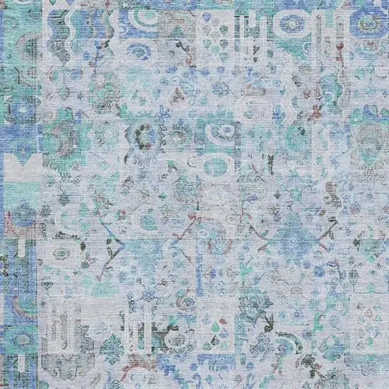 Blue And Ivory Patchwork Washable Area Rug With UV Protection Photo 3