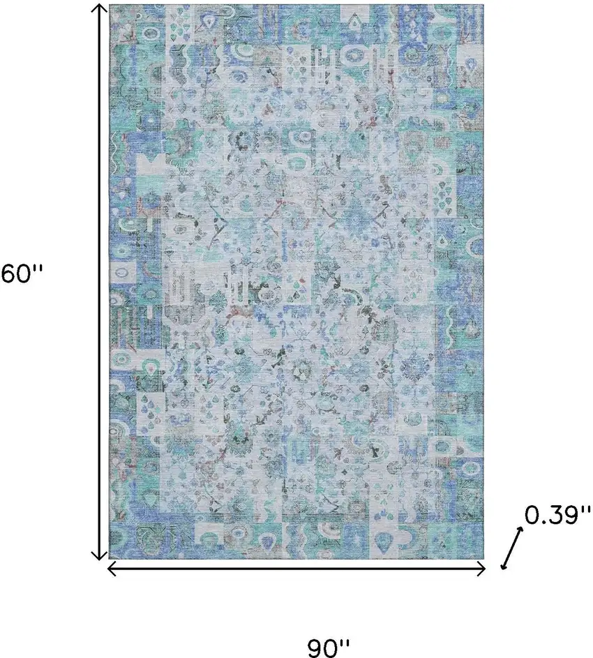 Blue And Ivory Patchwork Washable Area Rug With UV Protection Photo 9